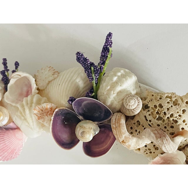 1960s Lovely Purple Flowers Sea Shell Frame For Sale - Image 4 of 4