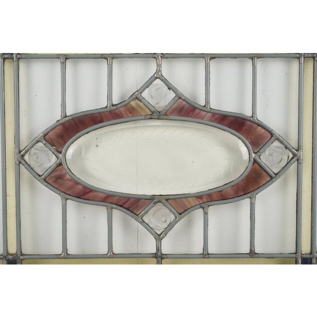 Antique Arts & Crafts Leaded Stained Glass Window 34.75 X 21.75 In. For Sale - Image 6 of 8