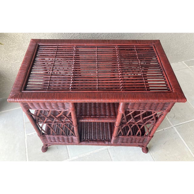 Circa 2000 Henry Link “Smithsonian Collection” Rattan Console Table With Removable 5mm Glass Top For Sale - Image 15 of 18