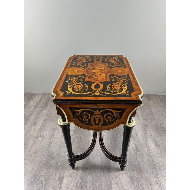 19th Century Napoleon III Writing Table in Marquetry and Gilt Bronze For Sale - Image 4 of 12