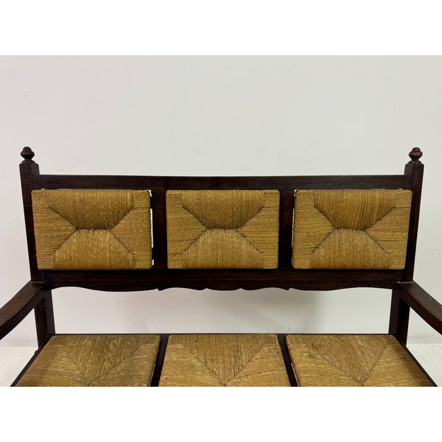 Vintage French Rush Seat Bench, 1950s For Sale - Image 17 of 17
