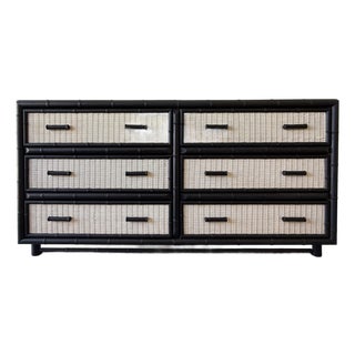 Faux Bamboo & Rattan British Colonial Style 6 Drawer Double Dresser For Sale