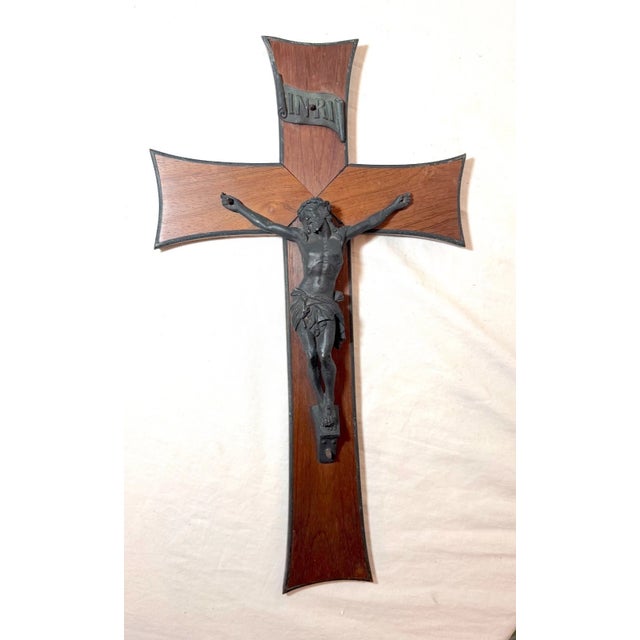 High Quality Antique Carved Wood Gilt Bronze Religious Jesus Wall Crucifix Cross For Sale - Image 4 of 14
