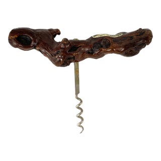 Vintage French Bordeaux Grape Vine Wood Corkscrew Wine Bottle Opener For Sale