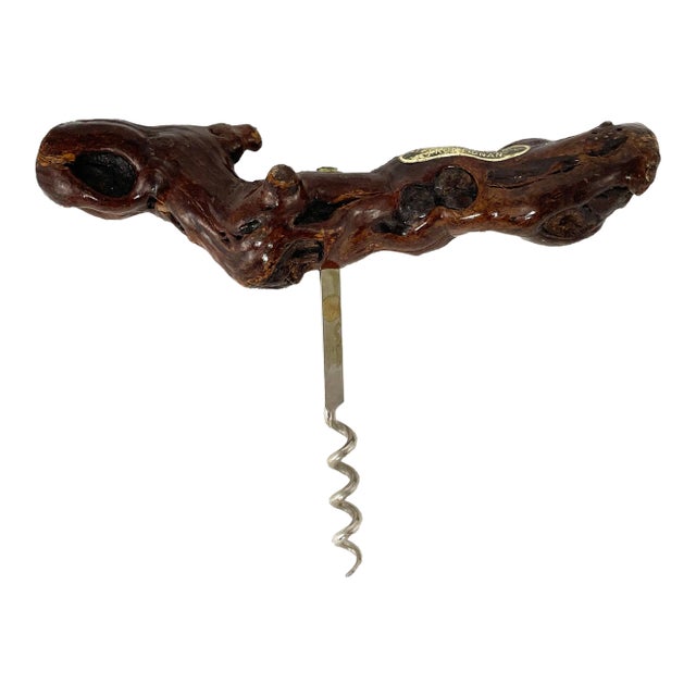 Vintage French Bordeaux Grape Vine Wood Corkscrew Wine Bottle Opener For Sale