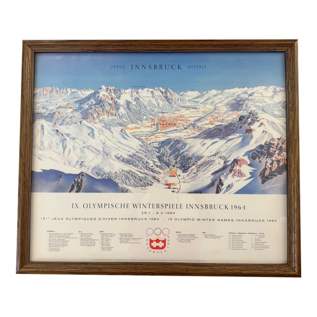 1964 Innsbruck Austria Winter Olympics Poster Heinrich Berann Panorama Map For Sale