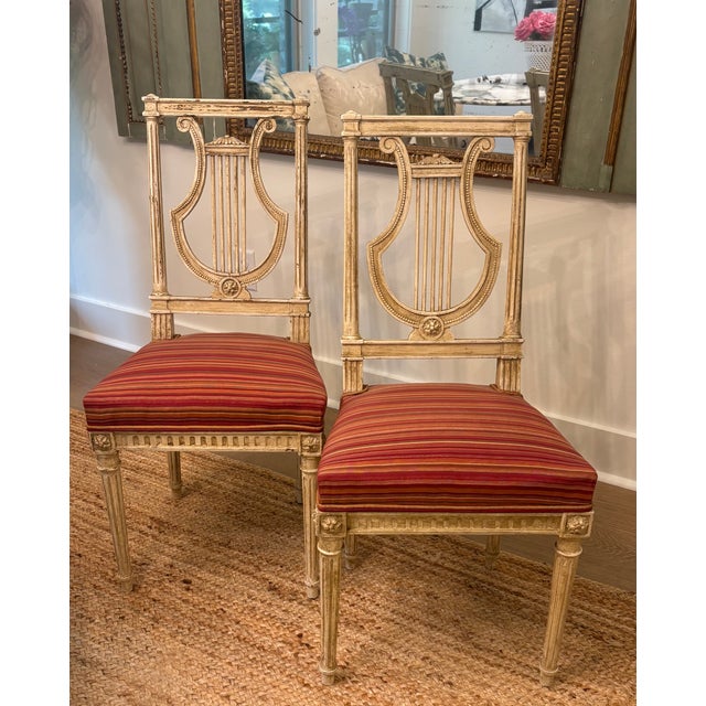 Late 19th Century Louis XVI Style Painted Lyre Back Chairs - A Pair For Sale - Image 10 of 17