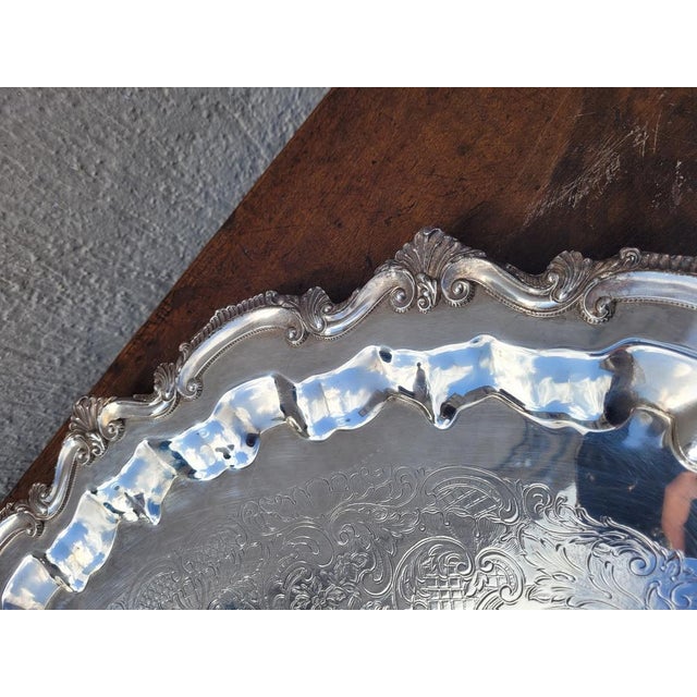Vintage Silver Metal Tray For Sale - Image 13 of 17