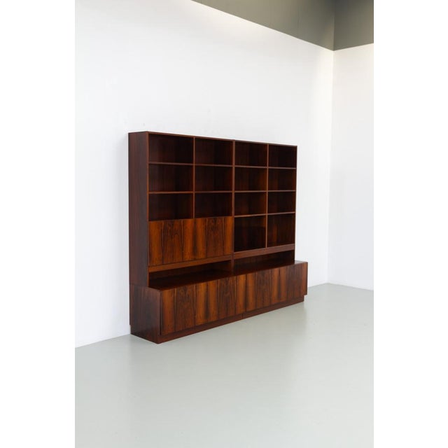 Danish Modern large rosewood bookcase, 1960s. Large and impressive Scandinavian Modern 2 bay bookcase in stunning...