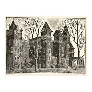 1940s August Cook Converse Towers Wood Engraving