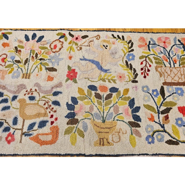 1900 - 1909 Vintage American Hand Hooked Rug, Handwoven Wool, Folk Art Pictorial Pattern, 2x4 For Sale - Image 5 of 10
