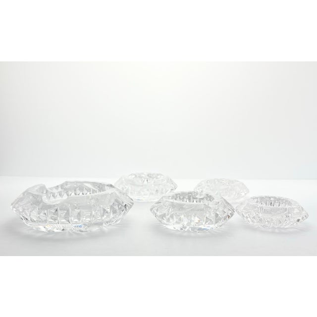 Antique American Brilliant Cut Crystal 5-Piece Heavy Pinwheel Sawtooth Ashtrays For Sale - Image 4 of 11