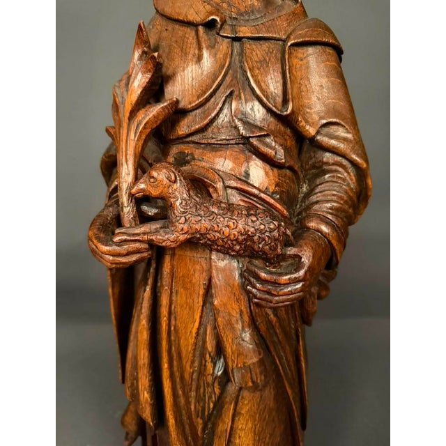 Early 19th Century Flemish Hand-Carved Oak Statue of Saint Agnes, Circa 1820 For Sale - Image 4 of 16