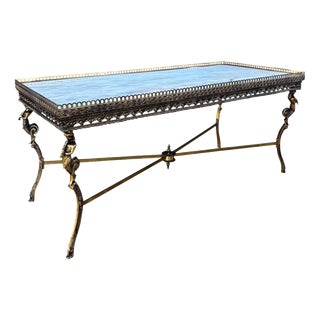 Neoclassical Bronze and Marble Coffee Table with Swan Motifs, 1940s For Sale