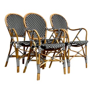 Vintage Boho Woven Resin Rattan Cafe Chairs - Set of 4 For Sale