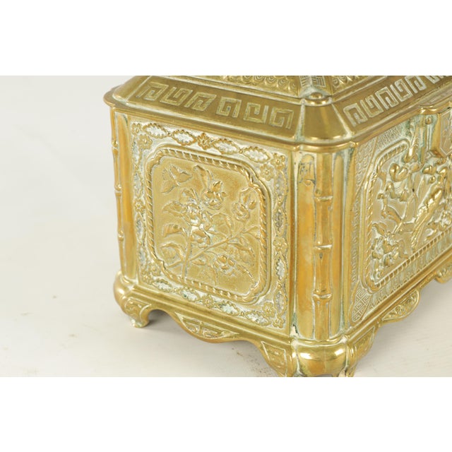 Gold 19th Century British Cast Brass Table Casket With Chinoiserie Decorated Panels For Sale - Image 8 of 8