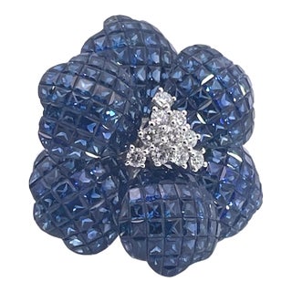 Huge Sapphire Diamond Flower Ring 18k, Size 5.5 For Sale