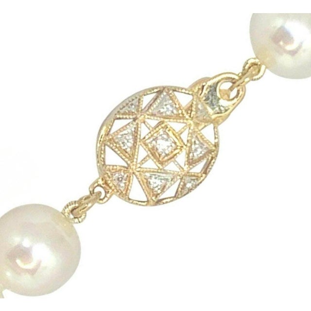 Diamond Akoya Pearl Necklace 14k Gold Certified For Sale - Image 11 of 14