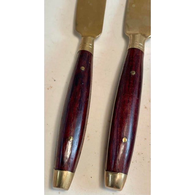 Mid 20th Century Rosewood & Brass Individual Butter Cream Desert Knives Set of 4 For Sale - Image 9 of 9