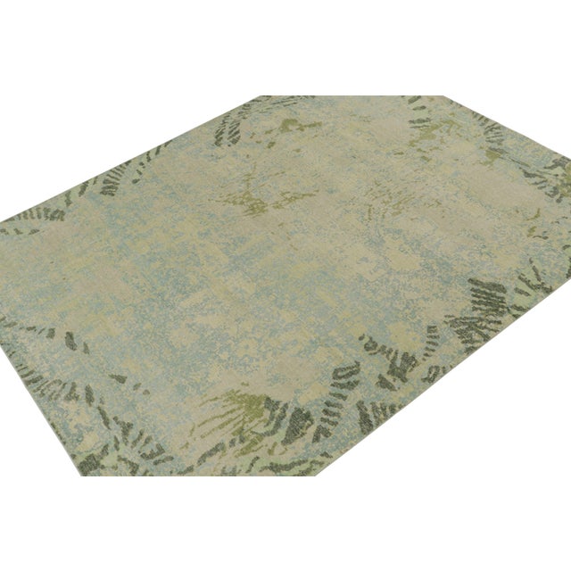 Rug & Kilim Rug & Kilim’s Distressed Style Abstract Rug in Blue, Gray and Green Pattern For Sale - Image 4 of 7