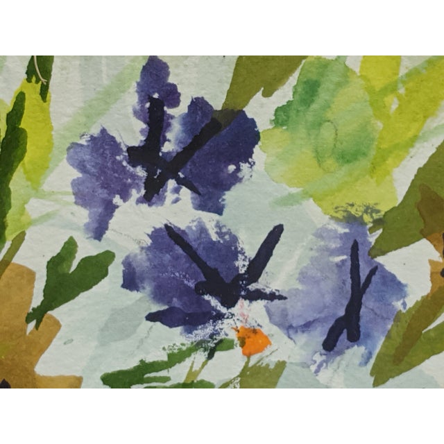 Mid 20th Century Vintage Original Still Life Flowers in a Blue Vase Botanical Watercolor Painting Signed For Sale - Image 5 of 12