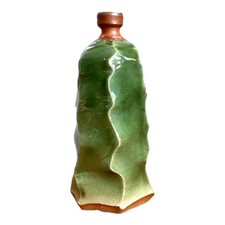 Vintage Green Sculptural Ceramic Vase For Sale