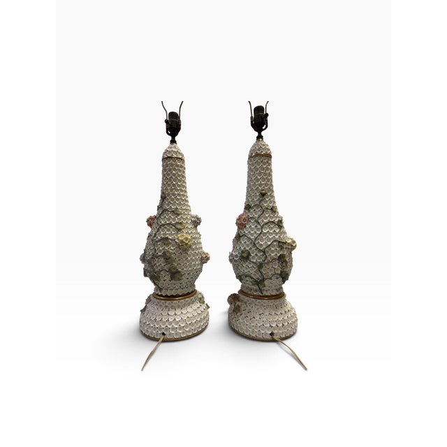 Meissen Porcelain Antique Meissen Style Porcelain "Schneeballen" (Snowball) Vase Table Lamps - A Pair For Sale - Image 4 of 9