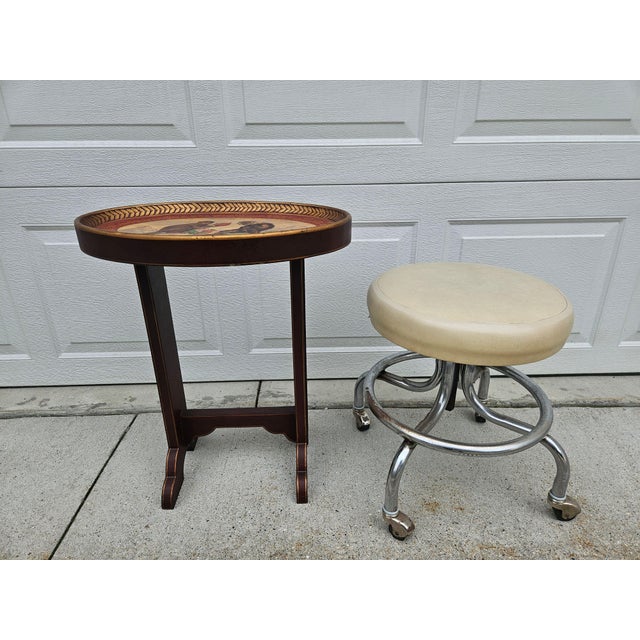 Red and Gold Oval Monkey Themed Side Table For Sale - Image 14 of 14