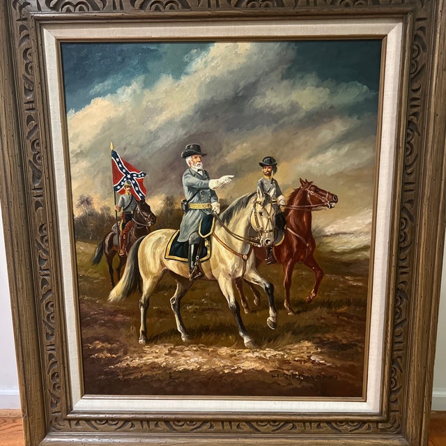 The American School 20th Century American School Oil on Canvas Framed Signed Depicting General Robert Lee For Sale - Image 3 of 9