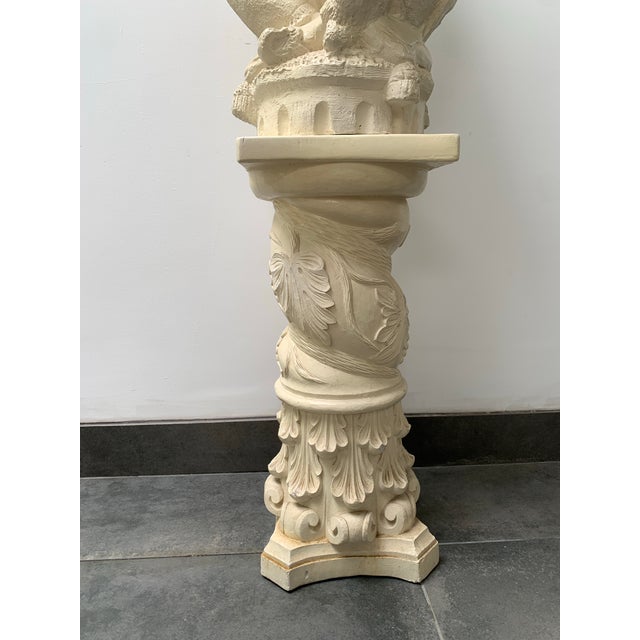 Vintage Chinoiserie Statue 50”Musician With Flute on Pedestal For Sale - Image 11 of 11