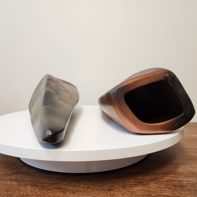 A stunning example of Post-Modern ceramic design on a grand scale. This monumental wall pocket stands over 15 inches high,...