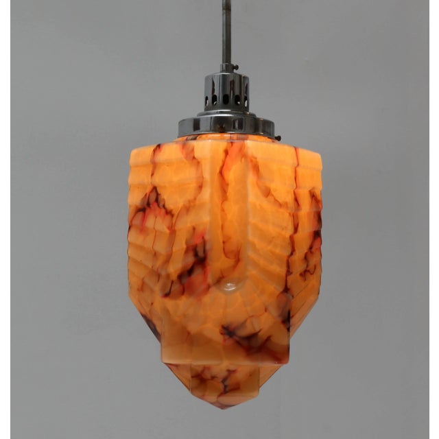 1930s French Art Deco Nickel-Plated Brass Pendant Lamp, 1930s For Sale - Image 5 of 10