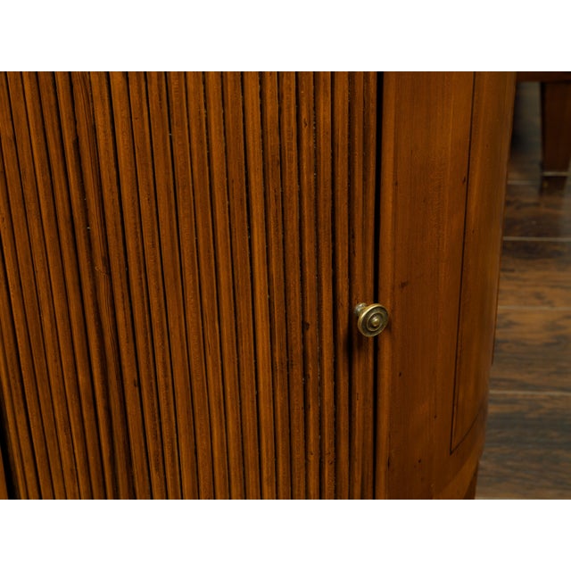 Pair of Italian 1800s Walnut Demilune Bedside Tables with Tambour Doors For Sale - Image 4 of 10