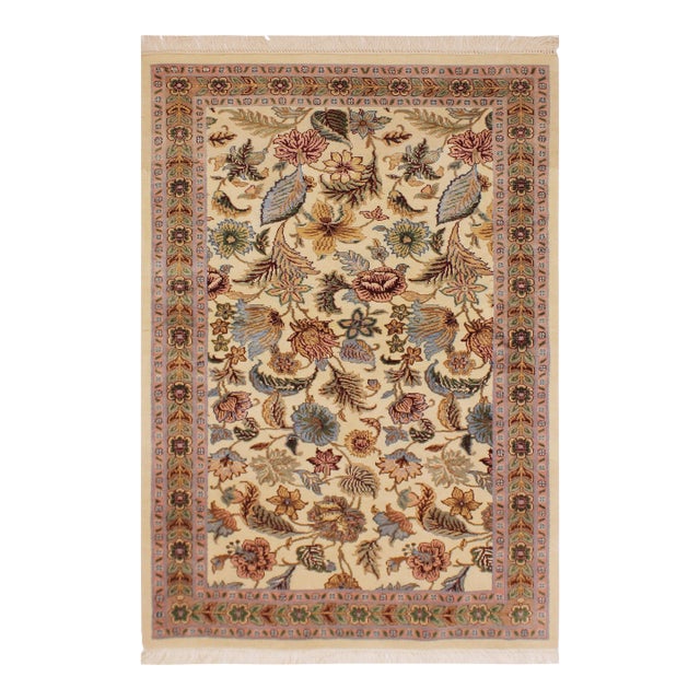 Shabby Chic 1990's Pak-Persian Ivory/Pink Wool Rug - 3'0'' X 5'0'' For Sale