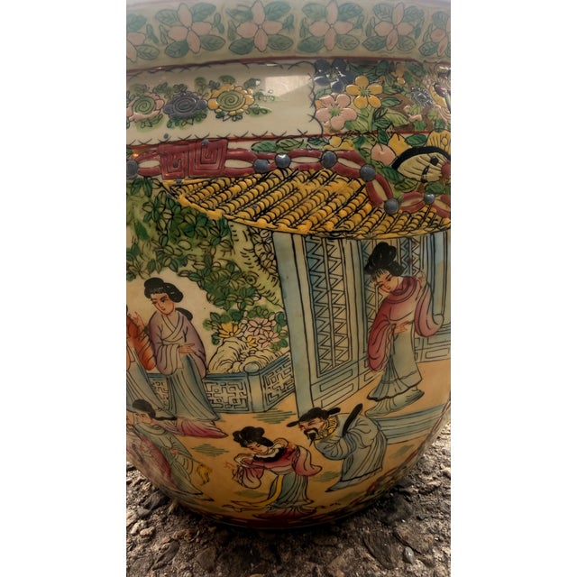 Ivory Vintage Chinese Famille Rose Porcelain Fishbowl Planter With Hand-Painted Goldfish Interior For Sale - Image 8 of 12