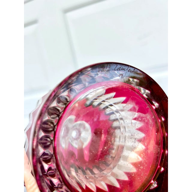 Glass Mid 20th Century Val St Lambert Cranberry Cut to Clear Crystal Decanter With Stopper For Sale - Image 7 of 8