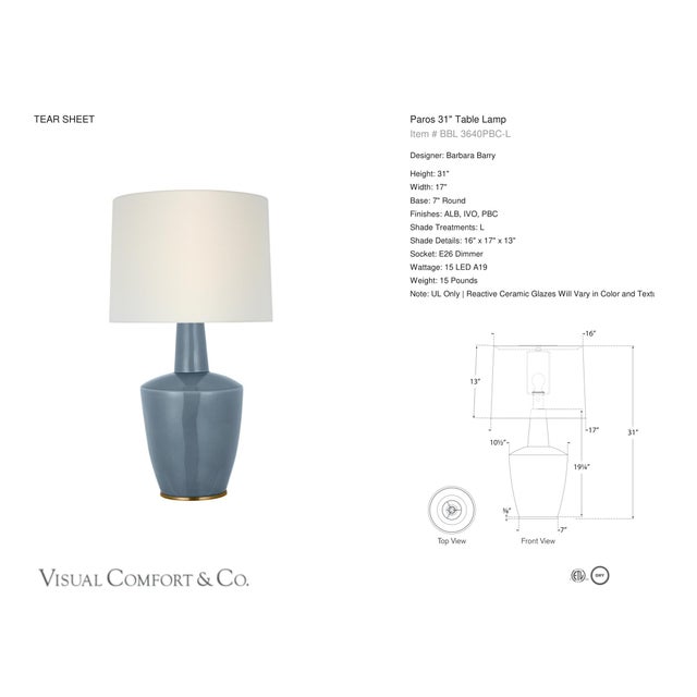Barbara Barry by Visual Comfort Signature Paros 31" Table Lamp in Polar Blue Crackle with Linen Drum Shade Designer:...