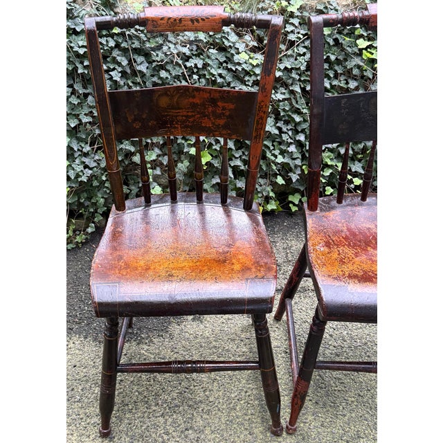 Mid 19th Century Mid 19th Century Paint Decorated Spindle Back Chairs - A Pair For Sale - Image 5 of 12