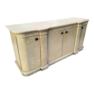 Late 20th Century Marge Carson Textured Faux Crackled Paint Stone Top Credenza For Sale