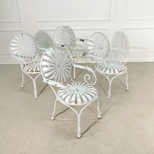 Rustic 1940's Century Francois Carre "Sunburst" Spring Garden Armchairs - Set of 4 For Sale - Image 3 of 11