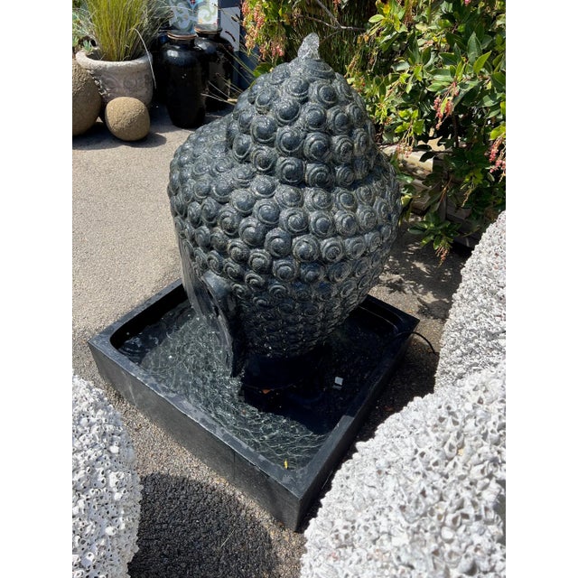 Asian Cast Faux Stone Buddha Head Fountain For Sale - Image 3 of 6