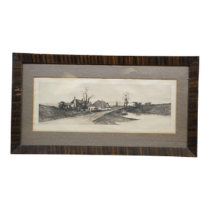 Antique Ernest C Rost Restful Twilight Farmhouse Village Landscape Etching 31"