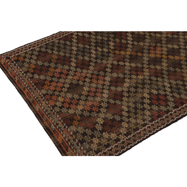1950s Vintage Cecim Kilim in Beige-Brown, Multicolor Geometric Tribal Pattern For Sale - Image 5 of 6