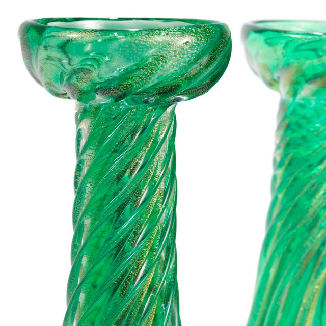 Pair of Signed Archimede Seguso / Tiffany & Co. Murano Glass Twist Candlesticks For Sale - Image 9 of 11