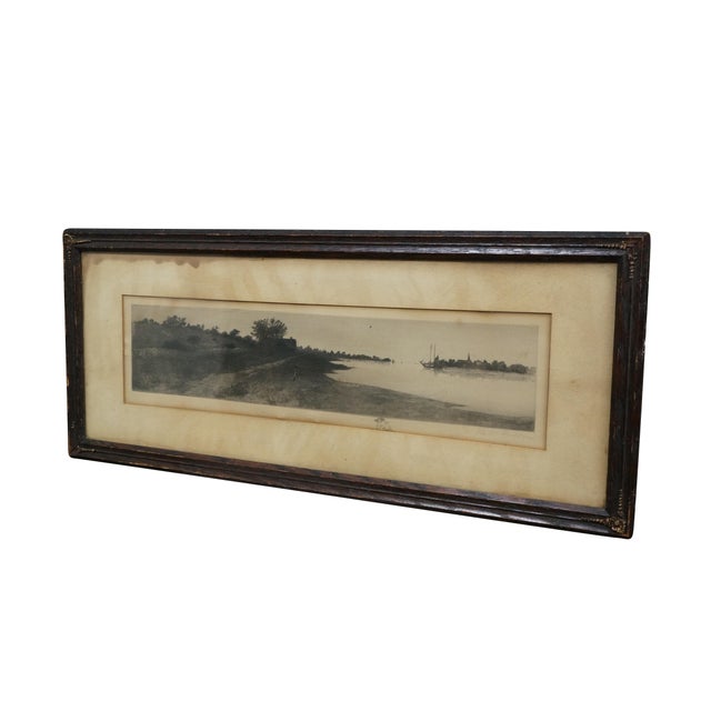 Late 19th century black and white etching by John Octavius Anderson. A panoramic seascape / landscape showing a large body...