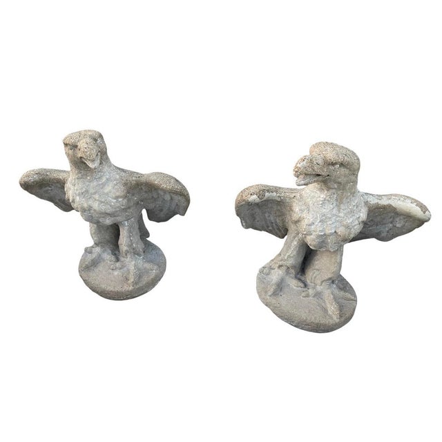 Stone Pair of Vintage Cast Stone Eagle Garden Statues For Sale - Image 7 of 12