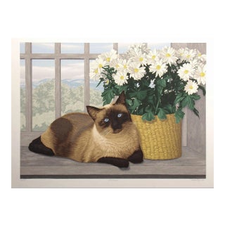 1983 "Trevange" Still Life with Siamese Cat Serigraph by Dallas John For Sale