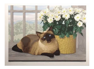 1983 "Trevange" Still Life with Siamese Cat Serigraph by Dallas John