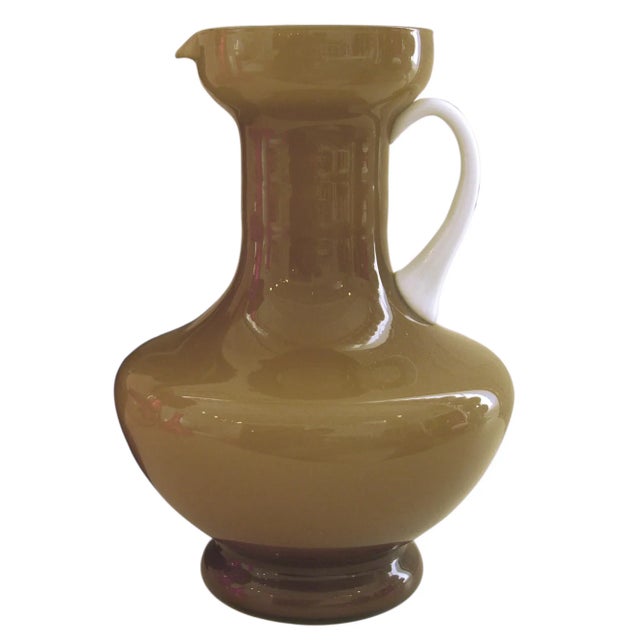 Vintage Italian Empoli Cased Glass Caramel & White Pitcher For Sale - Image 12 of 13