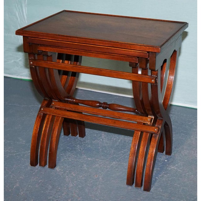 Gold Vintage Hardwood Nesting Tables with Lyre Form Legs, Set of 3 For Sale - Image 8 of 14